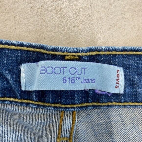Levi 515 Jeans Womens 16 Medium Blue Denim Boot Cut Distressed 5 Pocket Stretch - Picture 3 of 16